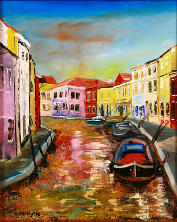 Ref:H368-Lumi&egrave;res de Burano-Huile sur toile: 41x33-300�