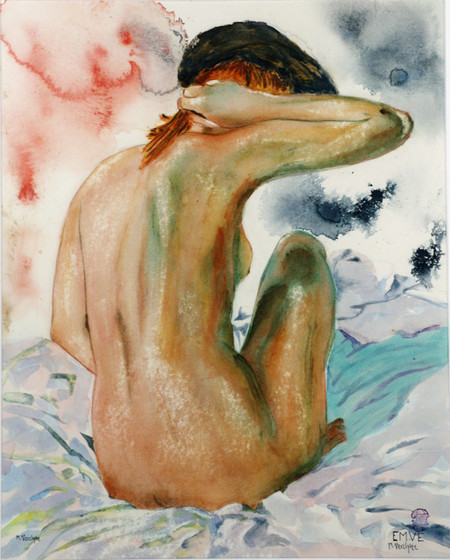 A111-Dos nu au chapeau-Aquarelle: 50x40 (70x50)-500�