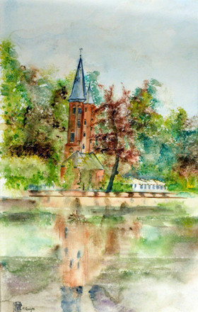 A228-Bruges-Le Lac d'Amour-Aquarelle: 52x34 (70x50)-450�