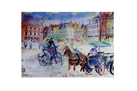 A223-Bruges-Grand'Place-Aquarelle: 28x38 (50x70)-ND