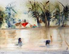 Ardres-Le lac-Aquarelle: 40x50 (50x70)