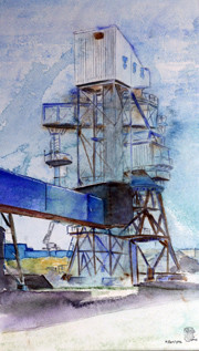 Sur le quai-Aquarelle: 50x30 (70x50)