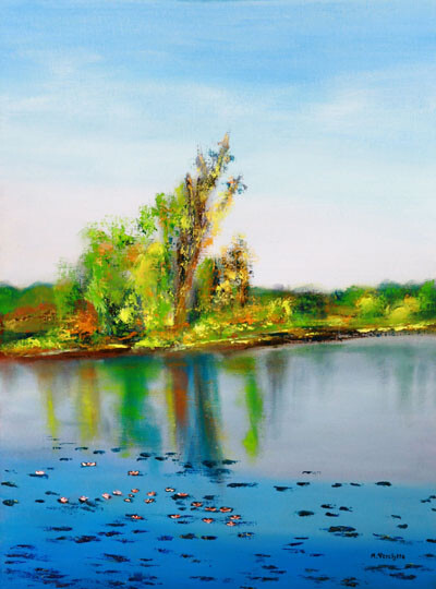 Ref:H254-Arbres au marais-Huile sur toile: 80x60-550�