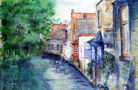 A183-Bruges par les canaux N&deg;4- Aquarelle 40x60 (60x80)-450�