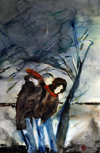Dans la tourmente-Aquarelle: 60x40 (70x50)