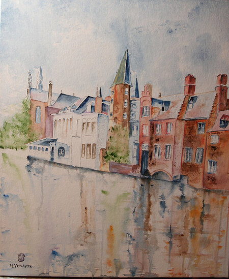 A447-Bruges par les canaux N&deg; 15-Aquarelle: 65x54-500�
