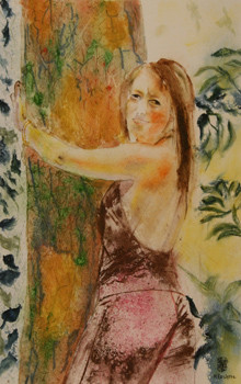 A271-Au pied de l'arbre-Aquarelle: 54x34 (70x50)-450�