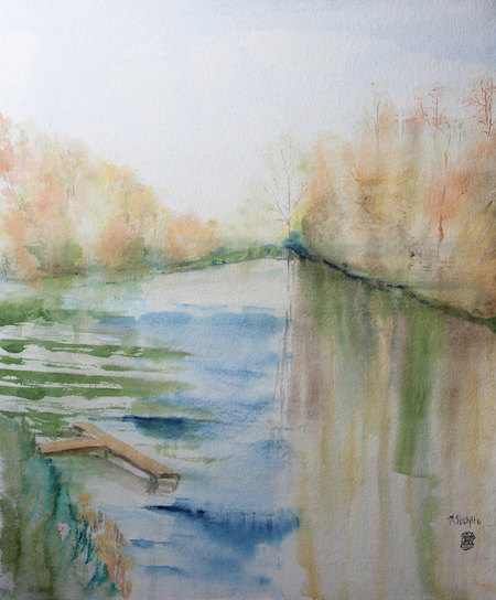 Ref:A444-Ponton-Aquarelle: 65x54-ND