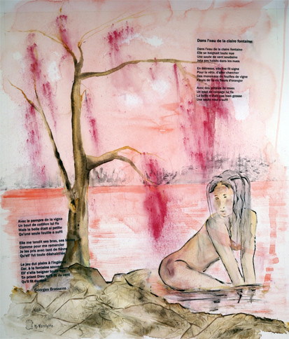A287-Dans l'eau de la claire fontaine-Aquarelle:66x56 (80x70)-600�