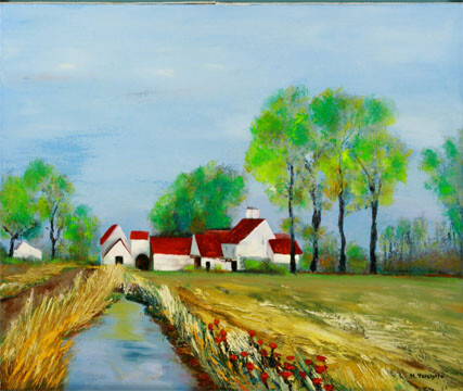 Ref:H280-Watergang-Huile sur toile: 65x54-500�