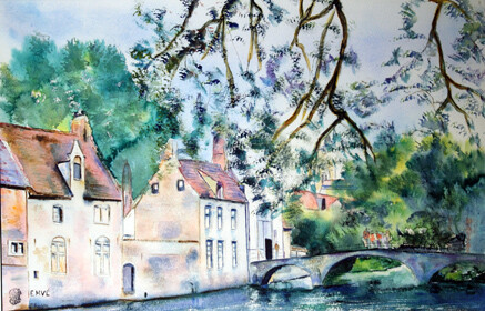 A193-Bruges par les canaux N&deg;8-Aquarelle: 40x60 (60x80)-450�