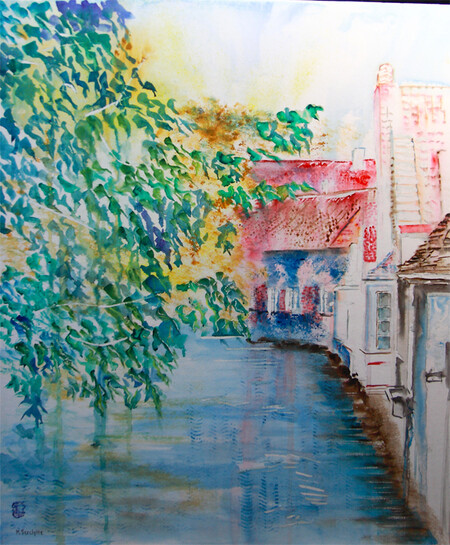 A450-Bruges par les canaux N&deg; 16-Aquarelle: 65x54-500�