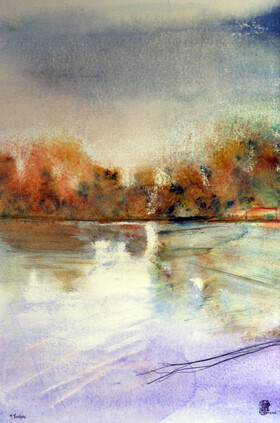 A225-Automne &agrave; Bergues-Aquarelle: 60x40 (80x60)-450�