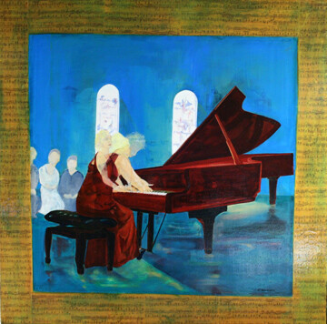 Ref:H219-R&eacute;cital-Huile sur toile: 90x90-700�