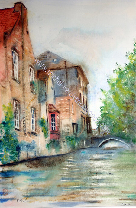 A182-Bruges par les canaux N&deg;3-Aquarelle:60x40 (80x60)-500�