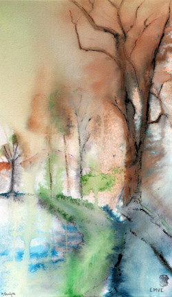 Fl&acirc;nerie sur berge-Encres: 50x30 (70x50)