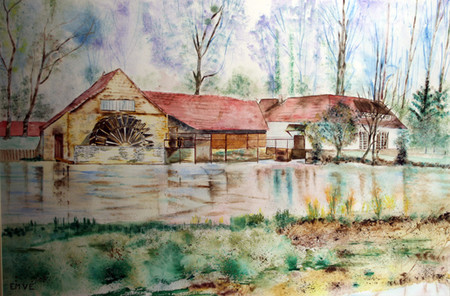 A121-Le moulin de Maintenay-Aquarelle: 60x90 (81x112)-600�