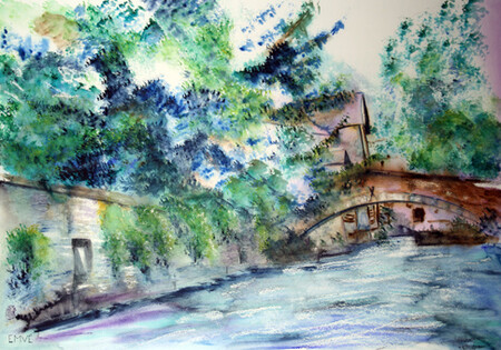 A180-Bruges par les canaux N&deg;1-Aquarelle: 50x70 (60x80)-450�