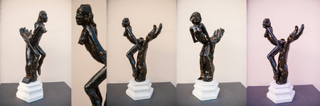 Ath&eacute;na-La Sagesse-Gr&egrave;s patin&eacute; 28x18 cm H:45 Socle pierre de Richemont H:11cm