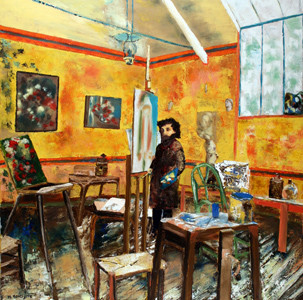 Ref:H379-Claude Monet nous invite-Huile sur toile: 80x80-600