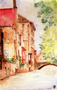 A266-Bruges par les canaux N&deg;12-Aquarelle: 54x34 (70x50)-450�