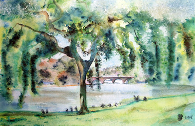 A190-Bruges par les canaux N&deg;11-Aquarelle: 40x60 (60x80)-450�