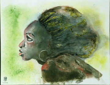 A247-Cheveux tress&eacute;s-Aquarelle: 38x48 (50x70)-450�