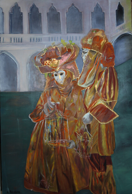Ref:H406-La cage aux oiseaux(Carnaval)-Huile: 120x80-900�