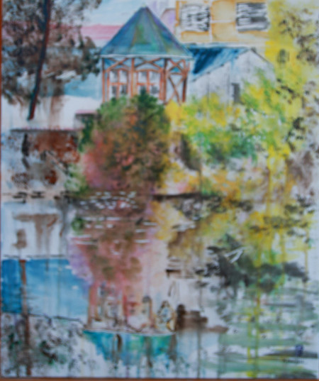 Ref:A449-Au bord du canal-Aquarelle: 65x54-ND