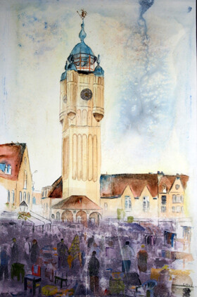 A215-Bergues-Ambiance brocante-Aquarelle: 60x40 (80x60)-450�