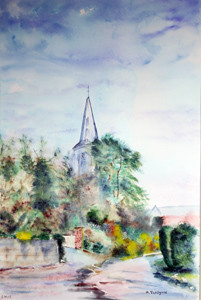 A118-Le clocher-Aquarelle: 60x40 (80x60)-450�