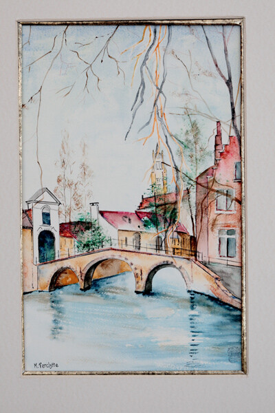 A339-Bruges par les canaux N&deg;13-Aquarelle: 44x28 (70x50)-450�