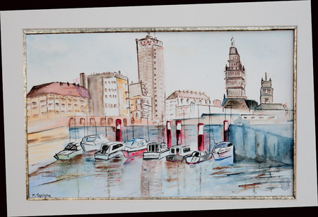 Au port de Dunkerque-Aquarelle:  28x44(50x70)