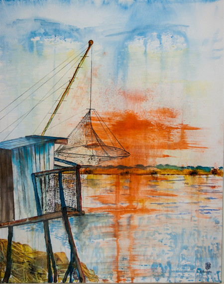 Ref:A461-Le carrelet-Aquarelle: 81x65-500�