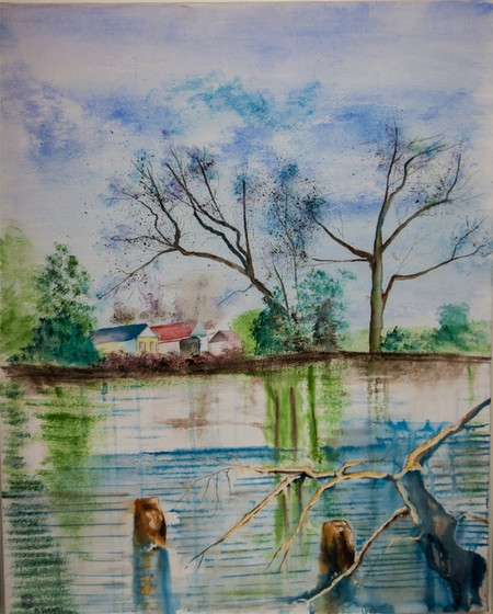 Ref:A462-Au lac- Aquarelle: 81x65-500�