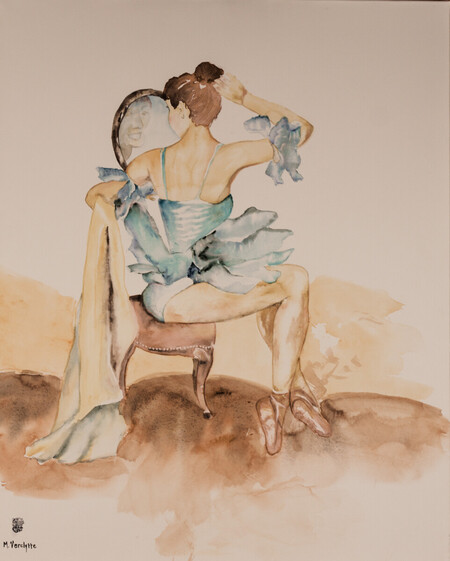 R&eacute;f:A482- Un coup d'oeil au miroir-Aquarelle 81x65