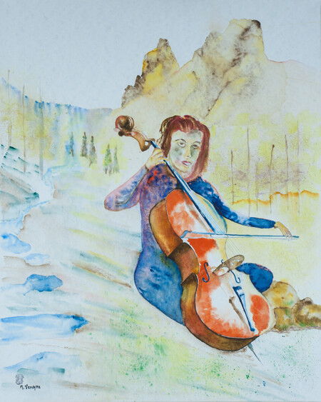 R&eacute;f:A485-Des cordes dans les sommets-Aquarelle 81x65