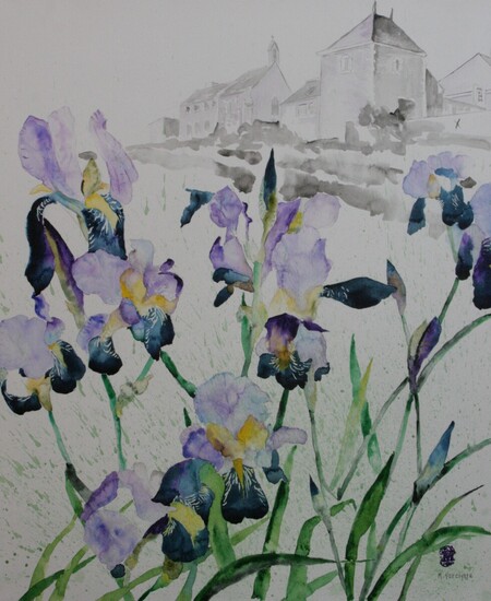 Ref: A490-Le printemps de l'iris-Aquarelle-60x50-Arches-350e�