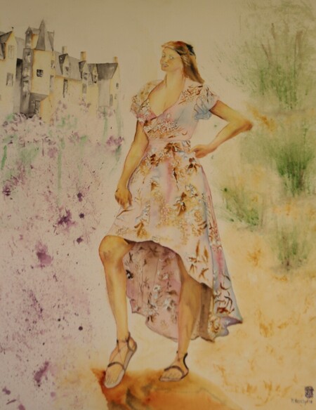 R&eacute;f: A497-Tenue d'&eacute;t&eacute;-Aquarelle 81x65