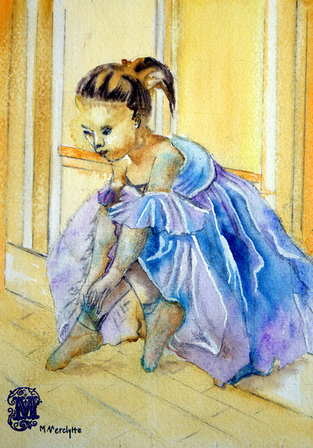 R&eacute;f:A502-Petit rat-Aquarelle 24x18-Cadre SV: 29x23-160�