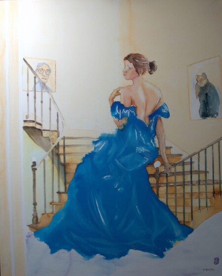 R&eacute;f: A503-Bleu Majorelle dans l'escalier 81x65