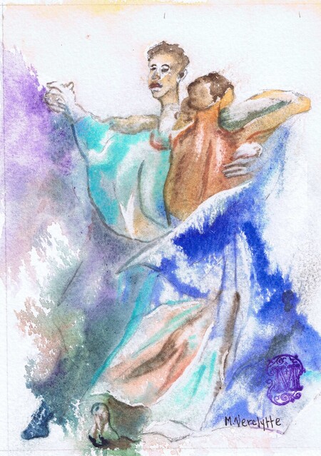 Ref:A505-INvitation &agrave; la danse-Aquarelle:24x18-Cadre SV:26x20-160�