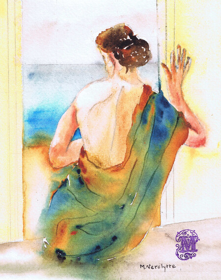 Ref:A510-Contemplation-Aquarelle:18x13-Cadre SV:26x20-160�