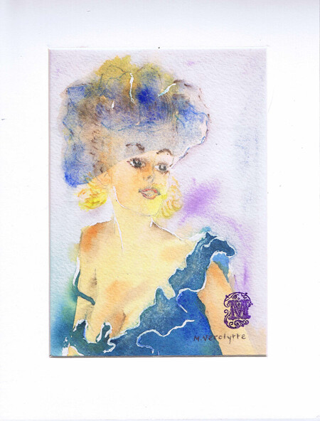 Ref:A523-Sous la voilette-Aquarelle:24x18-Cadre SV:26x20-160�