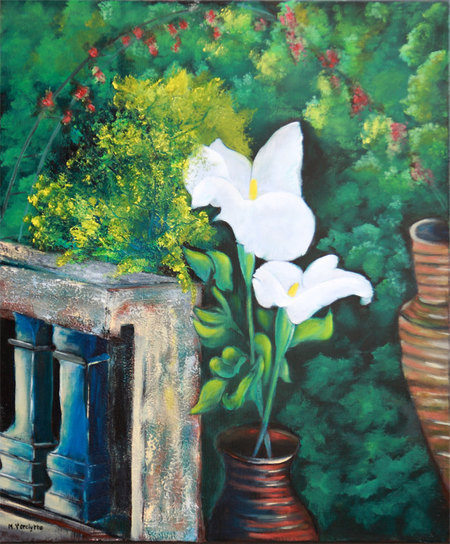 Ref:H352-Velours blanc-Huile: 60x50