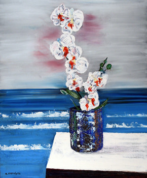 Ref:H375-La table blanche -Huile: 61x50