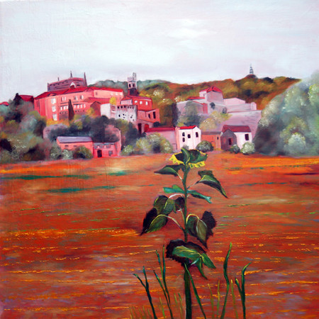Ref:H387-Tournesol-Huile sur toile: 50x50-400�