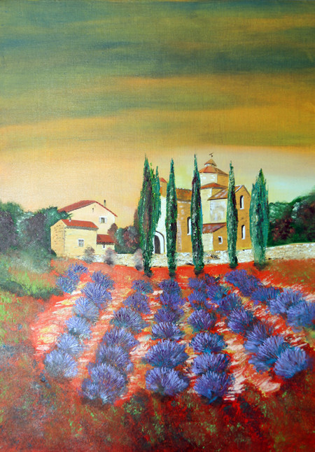 Ref:H392-Lavande-Huile sur toile: 70x50-500�