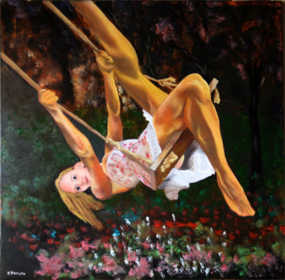 Ref:H423-La jeune fille &agrave; la balan&ccedil;oire-Huile: 100x100-900�