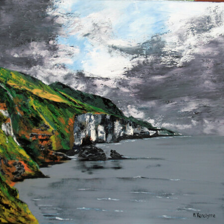 Ref:H455-Nuances de gris sur Carrick(Irlande)-Huile: 100x100-900�